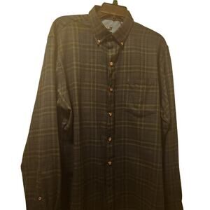 Izod Flannel Shirt Men's Medium Warm Cozy Button Up Green Blue Long Sleeve NWOT